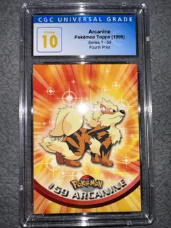 Pristine CGC 10 Arcanine 59 TOPPS 1999 TV Animation 4th Print Vintage Pokemon - Image 1