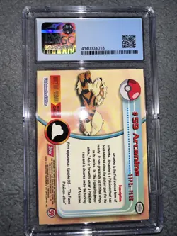 Pristine CGC 10 Arcanine 59 TOPPS 1999 TV Animation 4th Print Vintage Pokemon - Image 2