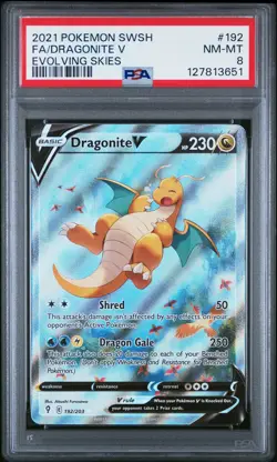 2021 POKEMON SWORD & SHIELD EVOLVING SKIES #192 FULL ART/DRAGONITE V PSA 8 - Image 1