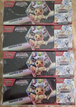 Sam’s Club Pokemon Prismatic Evolutions 4 Surprise Box’s & 4 Booster Bundles Lot - Image 1
