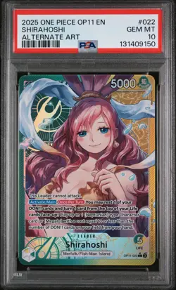 2025 ONE PIECE OP11-A FIST OF DIVINE SPEED ALTERNATE ART #022 SHIRAHOSHI PSA 10 - Image 1