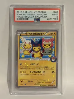 PSA 9 Poncho Pikachu 203/XY-P Mega Campaign Promo Japanese Pokemon Card 2015 - Image 1