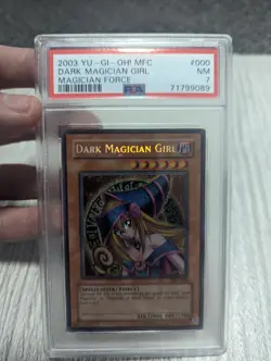 Yugioh PSA 7 Dark Magician Girl MFC-000 Unlimited Edition Secret Rare Holo - Image 1