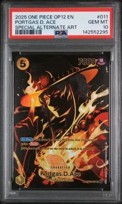 PSA 10 Gem Mint Portgas D. Ace OP12-011 SP English One Piece Special Alt Art - Image 1