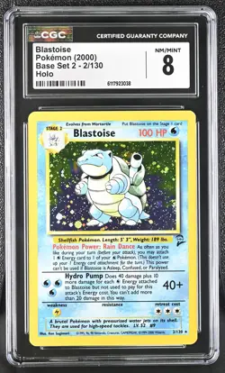 CGC 8 Blastoise 2000 Base Set 2 2/130 Holo Pokemon Card - Image 1