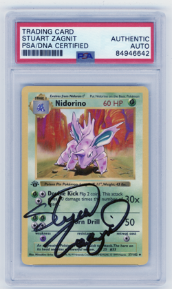 PSA Signed Stuart Zagnit Nidorino 37/102 Base Set Shadowless 1st Edition Pokemon - Image 1