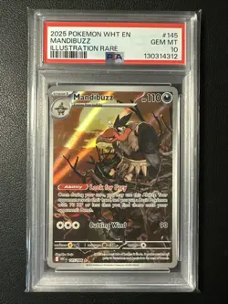 Pokemon PSA 10 Gem Mint White Flare Illustration Rare Mandibuzz 145/086 - Image 1