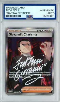PSA Signed Ted Lewis Pokemon TCG Giovanni's Charisma SR Scaret & Violet 197/165 - Image 1