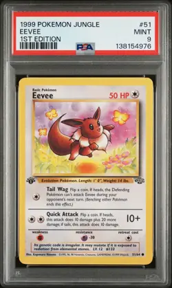 1999 Pokemon Jungle 1st Edition Eevee 51 FRESHLY GRADED PSA 9 MINT - Image 1
