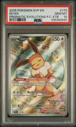 2025 POKEMON PRISMATIC EVOLUTIONS POKEMON CENTER ETB PROMO SVP #173 EEVEE PSA 10 - Image 1