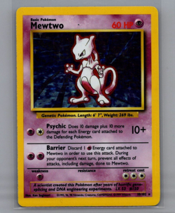 Mewtwo 10/102 Holo Rare Pokemon TCG Unlimited Base Set MP - Image 1