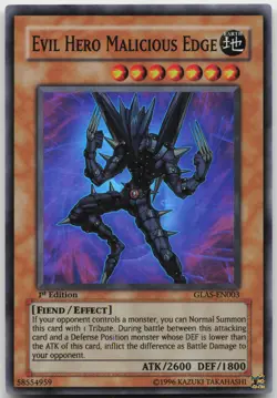 Evil HERO Malicious Edge GLAS-EN003 Super Rare 1st Edition NM Yugioh - Image 2