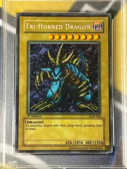 Tri-Horned Dragon LOB-000 Secret Rare 1st Edition Wavy Fade PSA 9 MINT Yugioh - Image 2