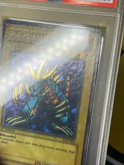 Tri-Horned Dragon LOB-000 Secret Rare 1st Edition Wavy Fade PSA 9 MINT Yugioh - Image 4