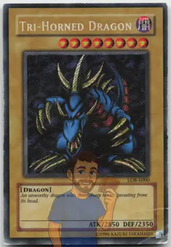 Tri-Horned Dragon LOB-E000 Secret Rare Unlimited DMG Yugioh - Image 1