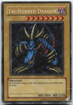 Tri-Horned Dragon LOB-E000 Secret Rare Unlimited DMG Yugioh - Image 2