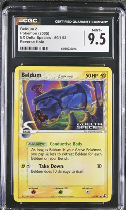 CGC 9.5 MINT+ Beldum EX Delta Species 59/113 Reverse Holo Stamped Pokemon Card - Image 1