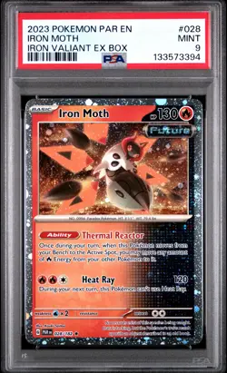 2023 POKEMON PAR EN-PARADOX RIFT IRON VALIANT EX BOX #028 IRON MOTH PSA 9 - Image 1