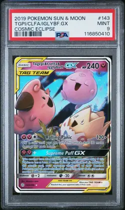 2019 POKEMON SUN & MOON COSMIC ECLIPSE #143 TGPI/CLFA/IGLYBF.GX PSA 9 - Image 1