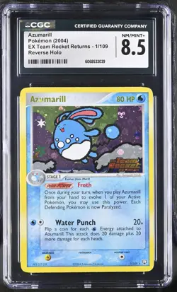 CGC 8.5 Azumarill EX Team Rocket Returns 1/109 Reverse Holo Stamped Pokemon Card - Image 1
