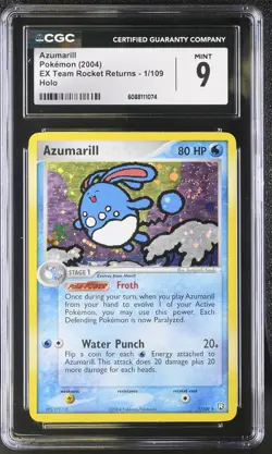 CGC 9 MINT Azumarill 2004 EX Team Rocket Returns 1/109 Holo SWIRL Pokemon Card - Image 1