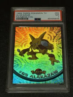 1999 Topps Pokemon Alakazam Rainbow Foil PSA 7 NM #65 - Image 1