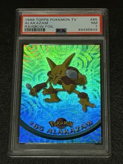 1999 Topps Pokemon Alakazam Rainbow Foil PSA 7 NM #65 - Image 3