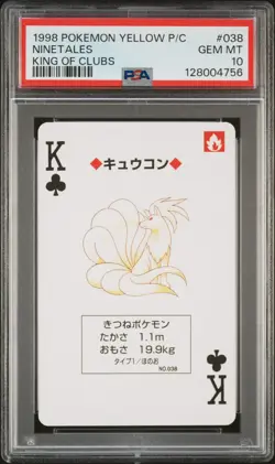 1998 POKEMON YELLOW VERSION PLAYING CARDS KING OF CLUBS #038 NINETALES PSA 10 - Image 1