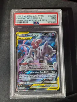 Mewtwo & Mew GX SM191 - PSA 9 - Graded Pokemon Card Tag Team Alt Art Promo - Image 1