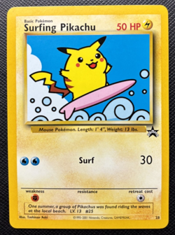 Surfing Pikachu Black Star Promo 28 Pokemon League NM 2001 - Image 1