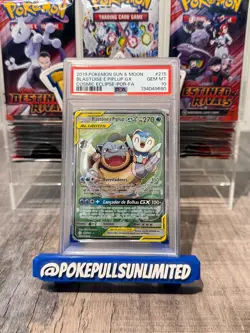 2019 POKEMON SUN & MOON COSMIC ECLIPSE FULL ART/BLASTOISE E PIPLUP GX PSA 10 - Image 1