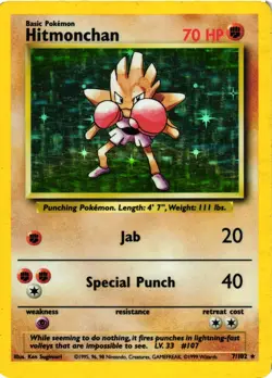 Pokemon TCG Hitmonchan 7/102 Holo Rare Base Set DMG - Image 1