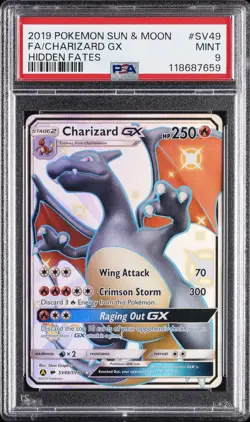 2019 POKEMON SUN & MOON HIDDEN FATES #SV49 FULL ART/CHARIZARD GX PSA 9 - Image 1