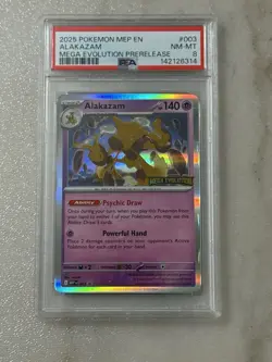 2025 Pokemon Mega Evolution # 003 Alakazam Prerelease PSA 8! - Image 1