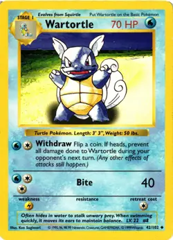 Pokemon TCG Wartortle Base Set Shadowless 42/102 LP/MP - Image 1