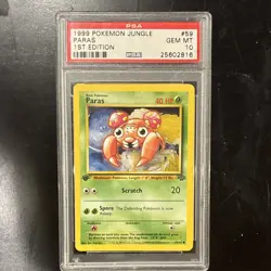 1999 POKEMON TCG JUNGLE 1ST EDITION #59 PARAS PSA 10 REGULAR COMMON CARD STOCK - Image 1