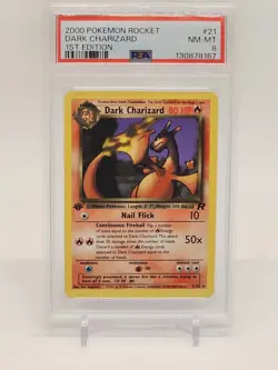 Pokemon Dark Charizard 1st Edition Non-Holo Rare 21/82 Team Rocket PSA 8 NM-MT - Image 1