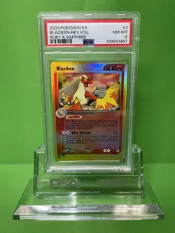 2003 POKEMON EX RUBY & SAPPHIRE 3 BLAZIKEN-REVERSE FOIL PSA 8 - Image 1