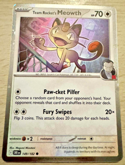Pokemon TCG Team Rocket's Meowth 149/182 Destined Rival Cosmos Holo Card - Image 1