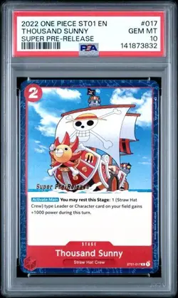 2022 ONE PIECE SUPER PRE RELEASE ST01-017 THOUSAND SUNNY PSA 10 GEM MINT - Image 1