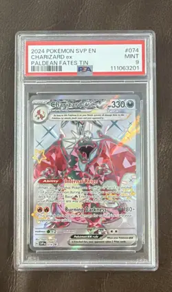 Pokemon Slab PSA 9 Charizard Ex Paldean Fates Tin Promo #074 - Image 1
