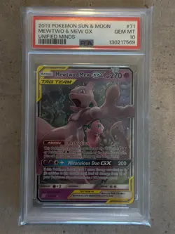 2019 POKEMON SUN & MOON UNIFIED MINDS #71 MEWTWO & MEW GX PSA 10 - Image 1