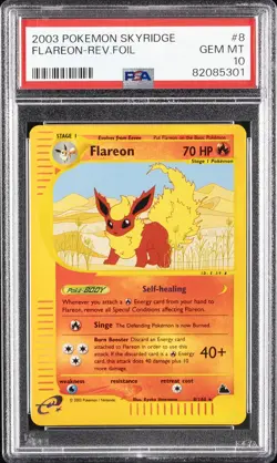 2003 POKEMON SKYRIDGE #8 FLAREON-REVERSE FOIL PSA 10 - Image 1