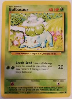 Pokemon Bulbasaur Shadowless Card 44/102 Base Set - Image 1