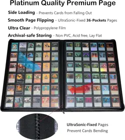36‑Pocket Ringless Trading Card Binder – Holds 2304 Cards, Side‑Loading Black Pa - Image 3