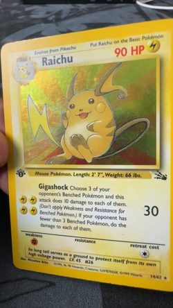 Pokemon Raichu 14/62 Fossil 1st Edition Holo Rare Vintage WOTC 1999 MP - Image 2
