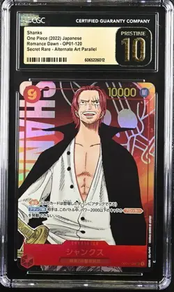 CGC PRISTINE 10 Shanks One Piece Japanese OP01-120 SCR ALT ART Romance Dawn - Image 1