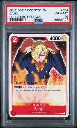 2022 ONE PIECE SUPER PRE RELEASE ST01-004 SANJI PSA 10 GEM MINT - Image 1