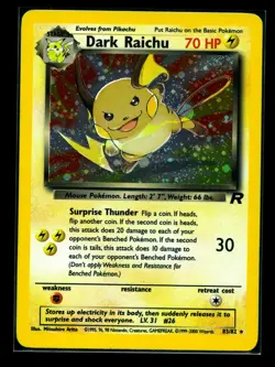Pokemon TCG Dark Raichu 83/82 Team Rocket Holo Secret Rare English Card LP+ - Image 1