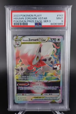 PSA 9 MINT 2023 Pokemon Play! Prize Pack Series 3 Hisuian Zoroark VSTAR #147 - Image 1